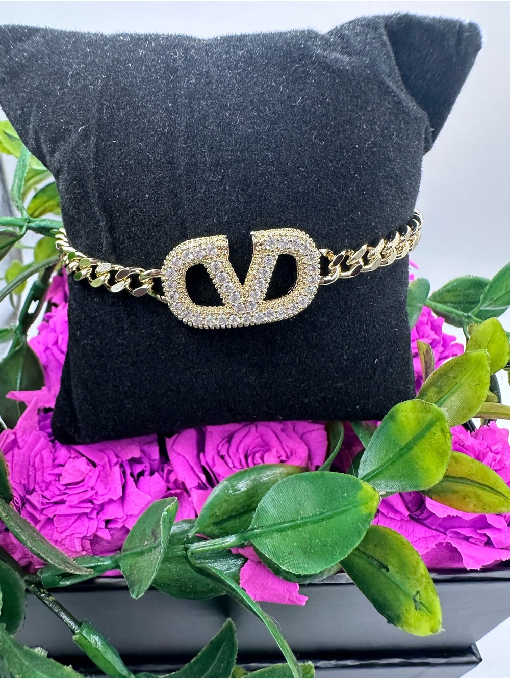 Gold Pavé Logo Chain Bracelet - Luxury Women’s Jewelry